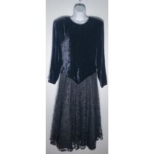 Vintage Jackie Bernard for Eklektic Black Velvet Lace Dress Size 14 Whimsygoth